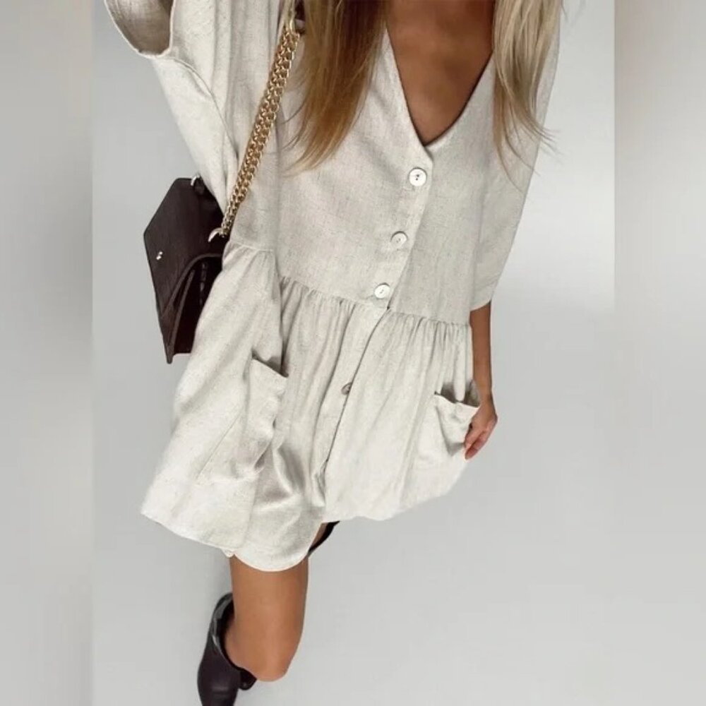 PRINCESS POLLY | The Sandy Mini Dress Natural Lower Impact - S/M - Picture 3 of 7